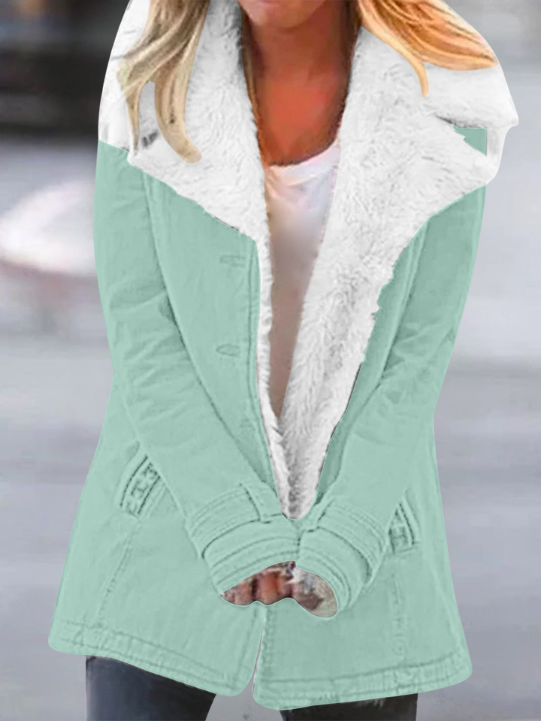Winterjacke mit breitem Kragen und großen Taschen für Damen in Hellgrün - Ansicht 10