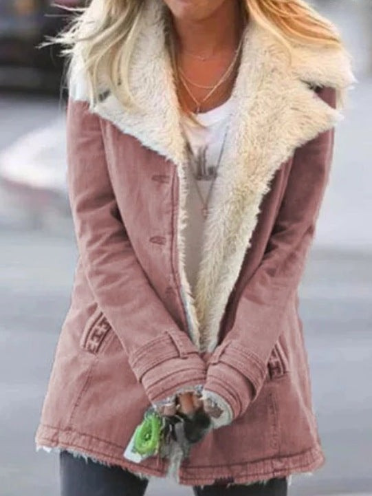 Winterjacke mit breitem Kragen und großen Taschen für Damen in Tiefes Rosa - Ansicht 2