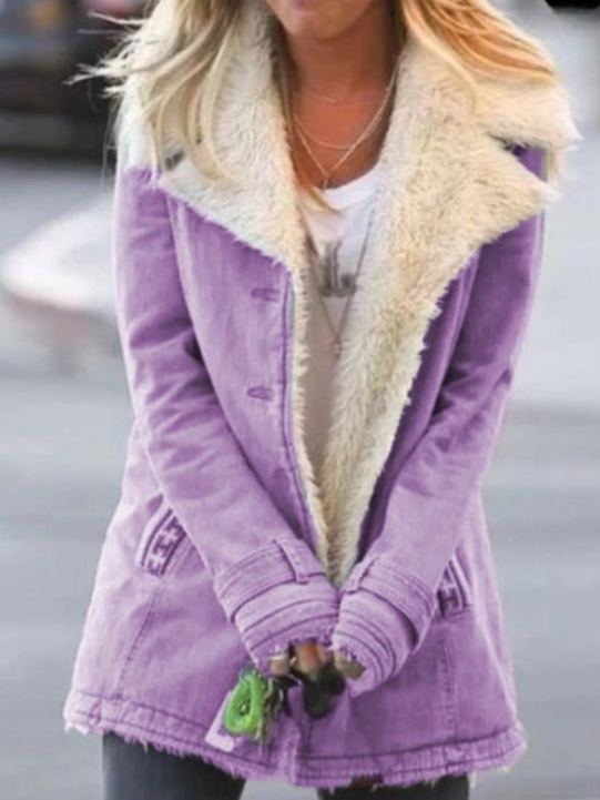 Winterjacke mit breitem Kragen und großen Taschen für Damen in Violett - Ansicht 7