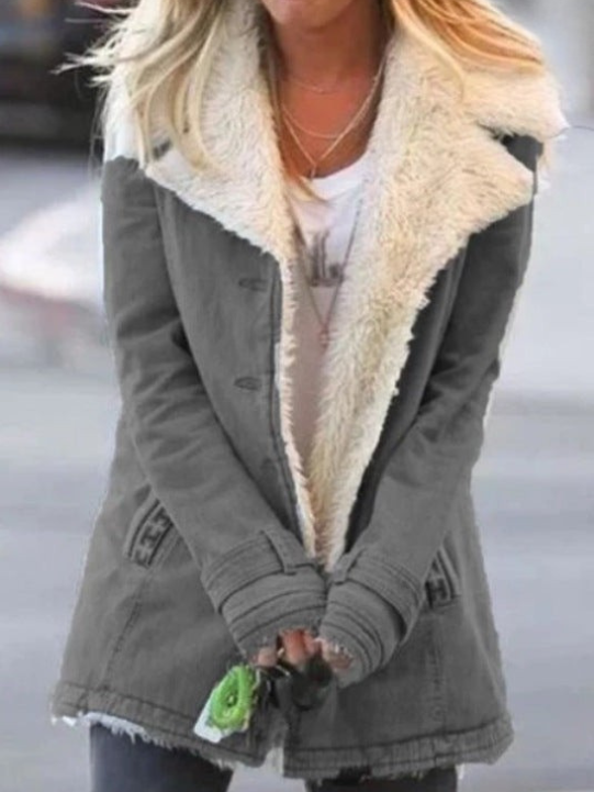 Winterjacke mit breitem Kragen und großen Taschen für Damen in Grau - Ansicht 8