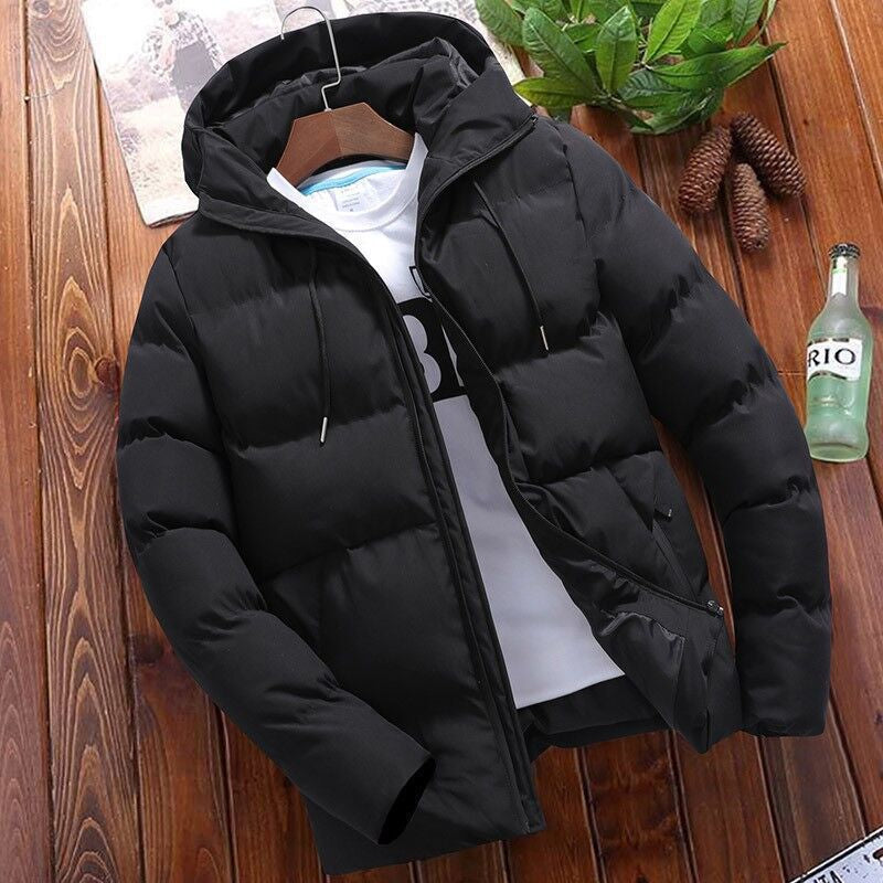 Winterjacke gefüttert mit Kapuze und Steppung für Herren in Schwarz - Ansicht 6