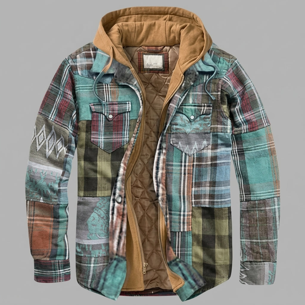 Winterjacke gefüttert mit Patchwork und Kapuze für Herren in Mintgrün