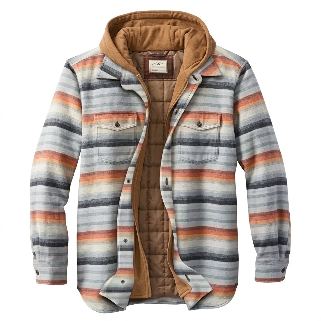 Winterjacke gefüttert mit Patchwork und Kapuze für Herren in Schiefergrau kariert - Ansicht 11