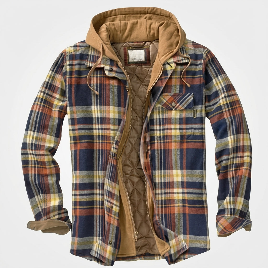 Winterjacke gefüttert mit Patchwork und Kapuze für Herren in Blau-Orange - Ansicht 2