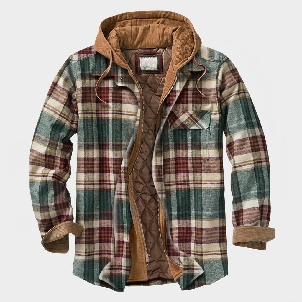 Winterjacke gefüttert mit Patchwork und Kapuze für Herren in Dunkelgrün - Ansicht 4
