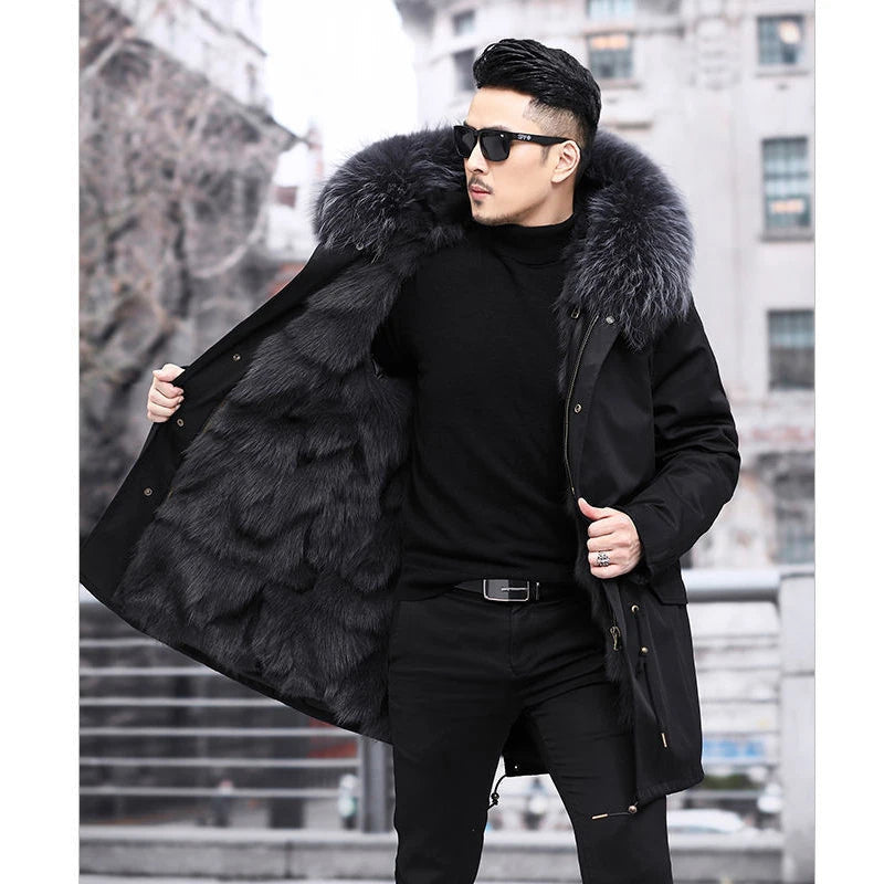 Lange Winterjacke im Parka-Schnitt mit Kapuze für Herren in Schwarz - Ansicht 6