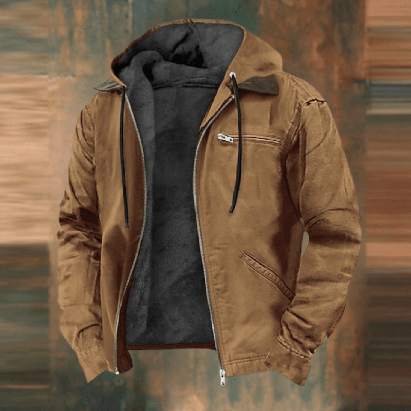 Winterjacke mit Kapuze, Reißverschluss und Futter für Herren in Braun