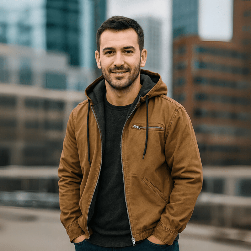 Winterjacke mit Kapuze, Reißverschluss und Futter für Herren - Ansicht 2