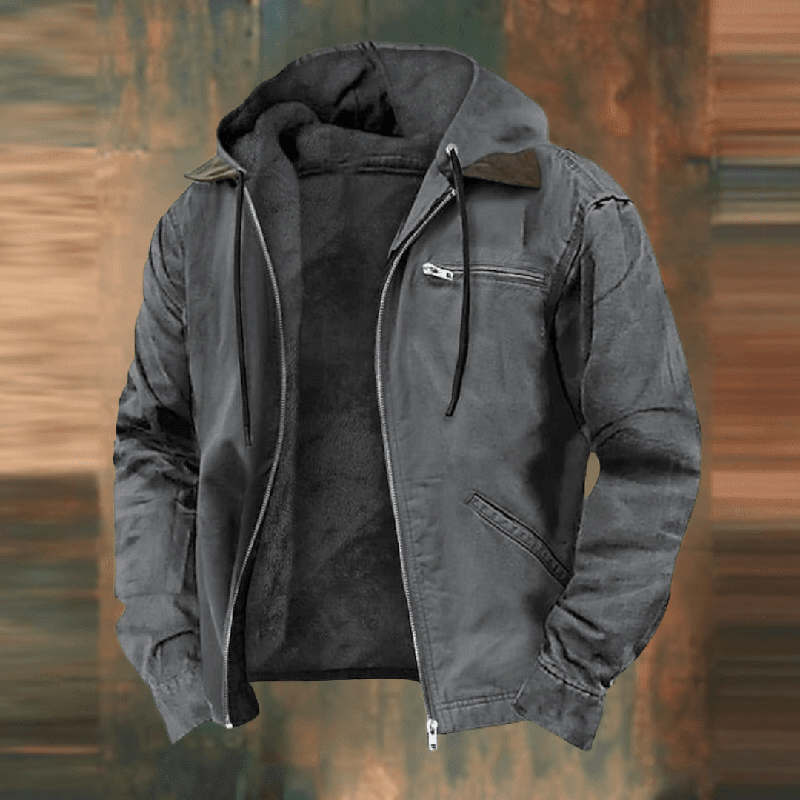 Winterjacke mit Kapuze, Reißverschluss und Futter für Herren in Grau - Ansicht 5