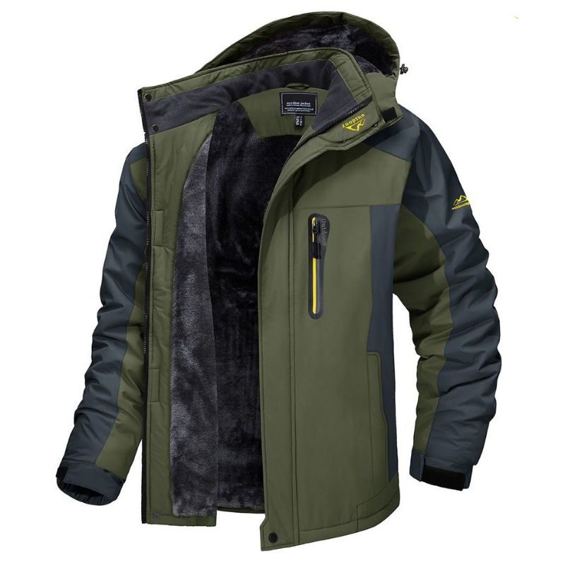 Winterjacke mit Fleecefutter und Reißverschlusstaschen für Herren in Grün