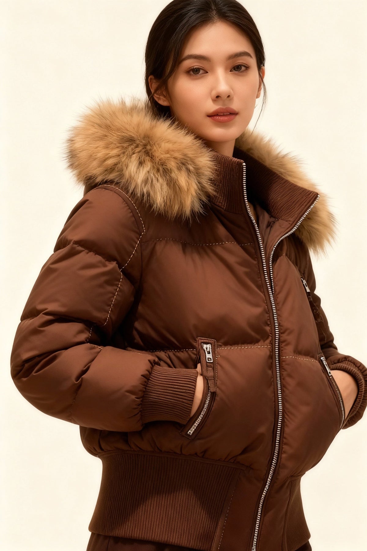 Winterjacke mit Steppung und Kunstfellkapuze für Damen