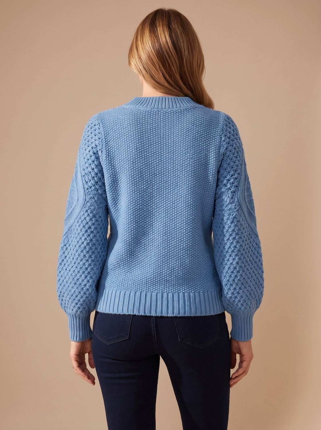 Zopfmuster-Pullover Damen locker geschnitten mit Laternärmeln
