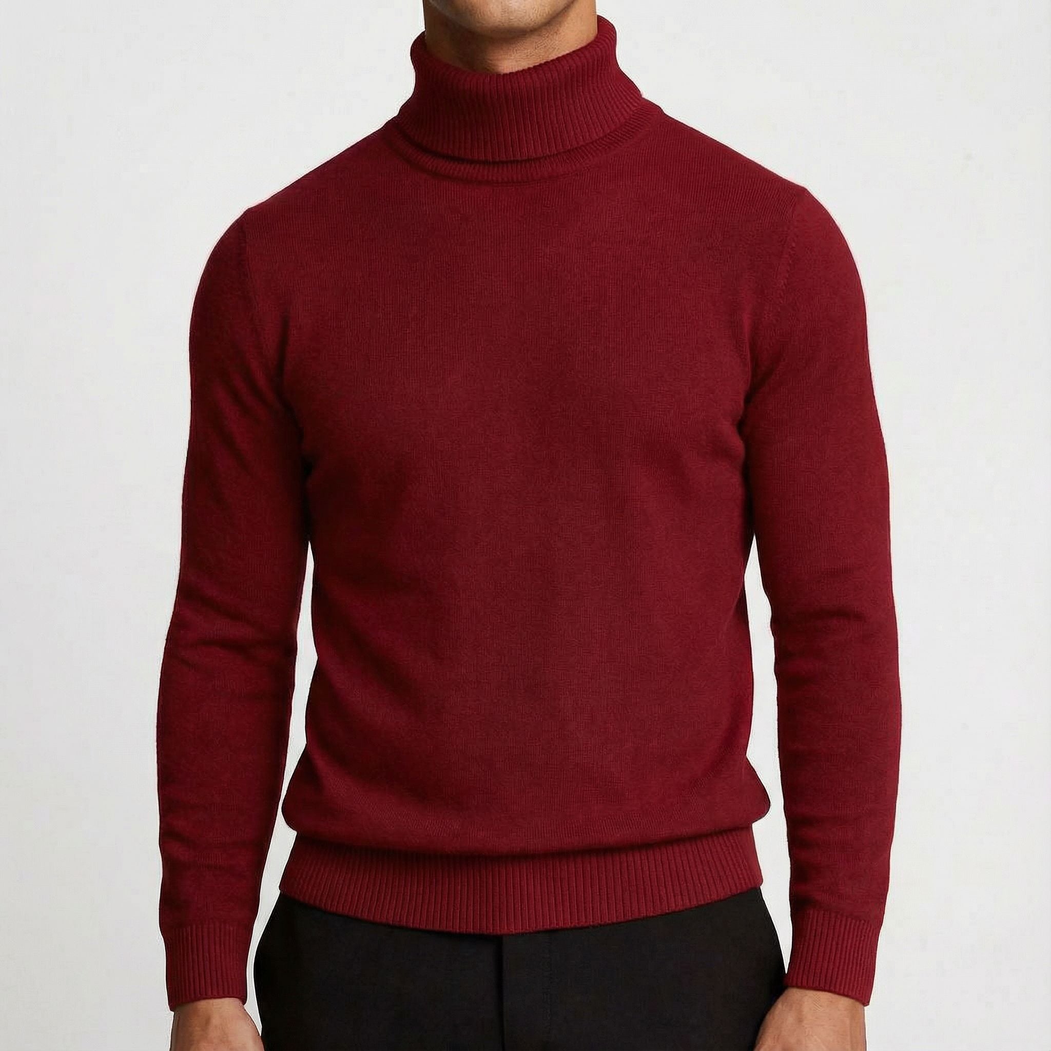 Herren Rollkragenpullover aus Feinstrick in Rot