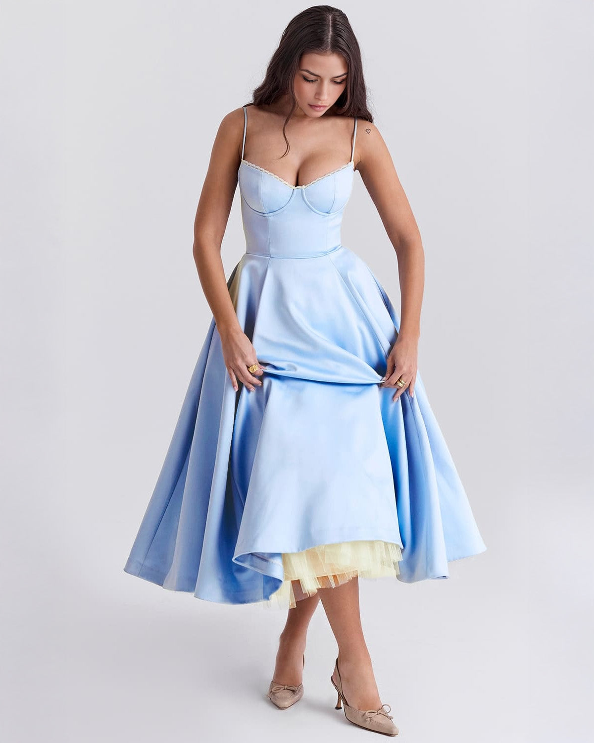 Damen Midikleid mit Herz-Ausschnitt und ausgestelltem Rock - weitere Ansicht