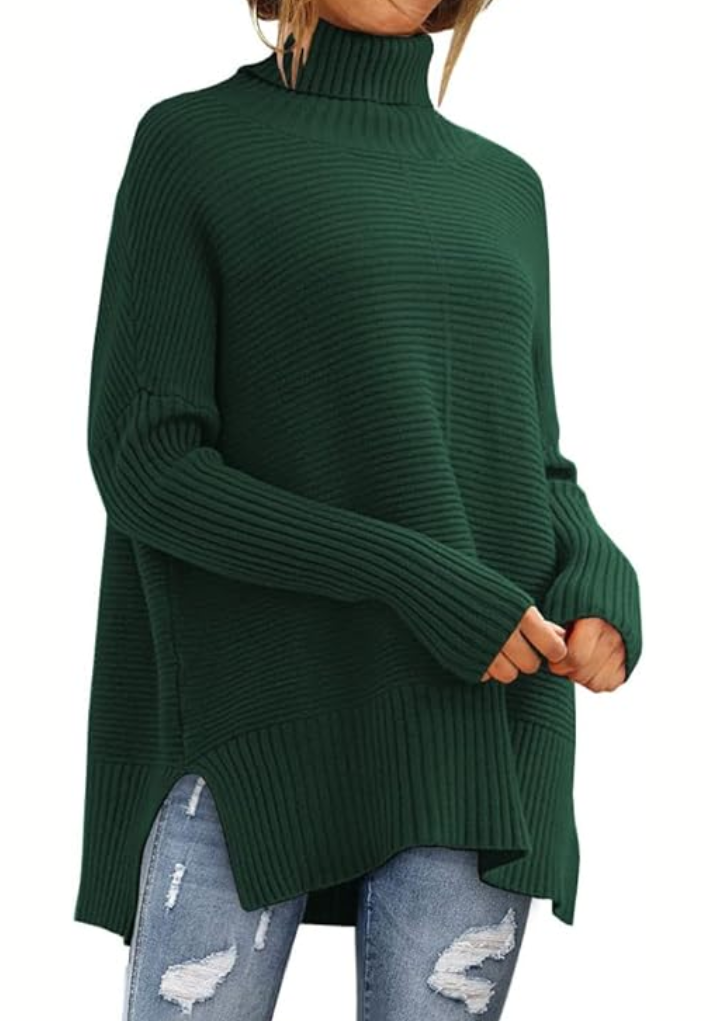 Bayer Modehaus - Damen Rollkragenpullover in Rippstrick mit Seitenschlitzen in Grün