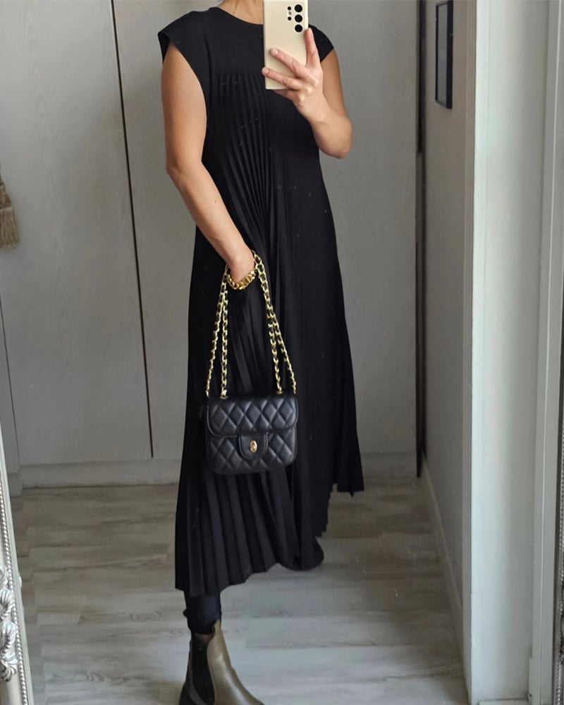 Damen Plisseekleid mit Rundhals und Maxi-Länge - weitere Ansicht
