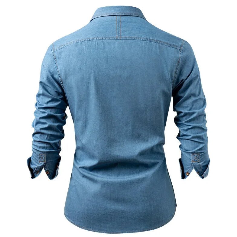Bayer Modehaus - Herren Langarmhemd mit Kentkragen und Brusttasche, Denim-Optik - Produktbild 5