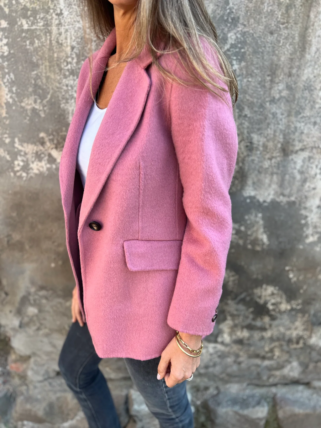 Einreihiger Damen-Blazer mit Reverskragen, hüftlang - weitere Ansicht