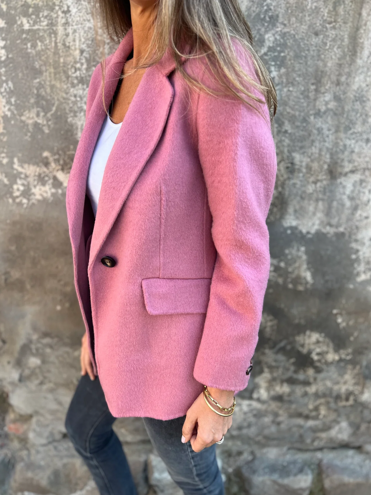 Bayer Modehaus - Damen Blazer mit Reverskragen, einreihig, hüftlang in Rosa