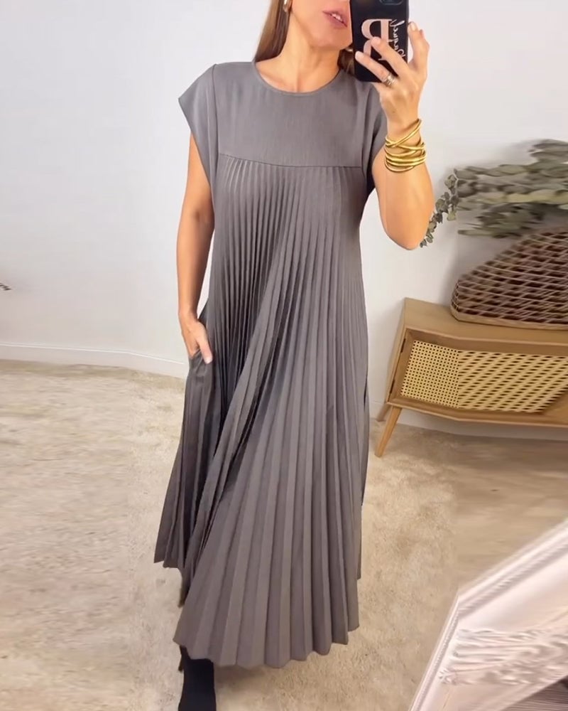 Damen Plisseekleid mit Rundhals und Maxi-Länge - weitere Ansicht
