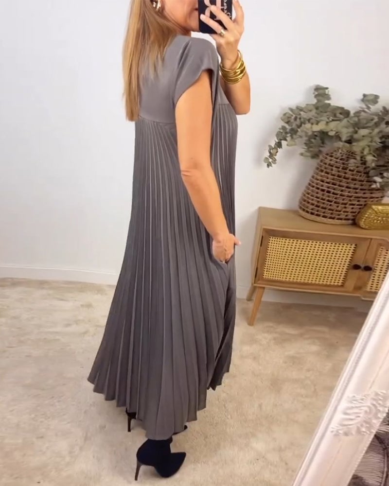 Damen Plisseekleid mit Rundhals und Maxi-Länge - weitere Ansicht