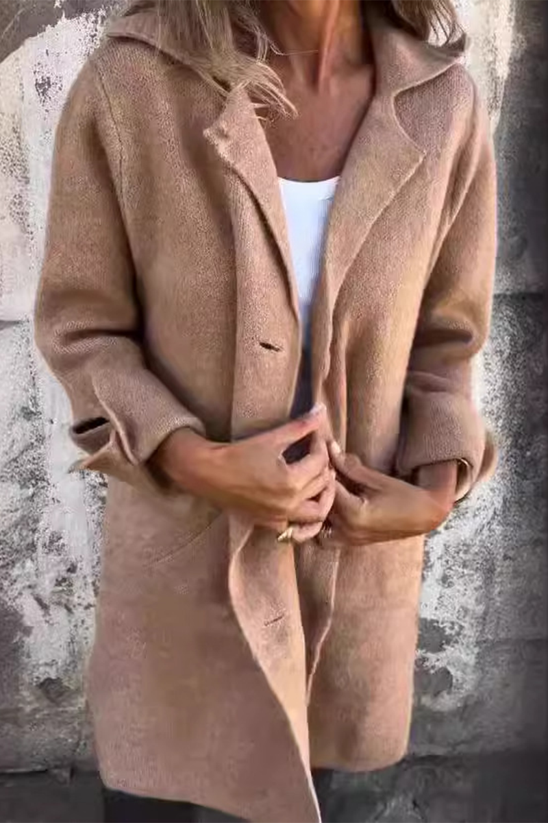 Damen Langer Mantel mit Reverskragen und Knopfleiste