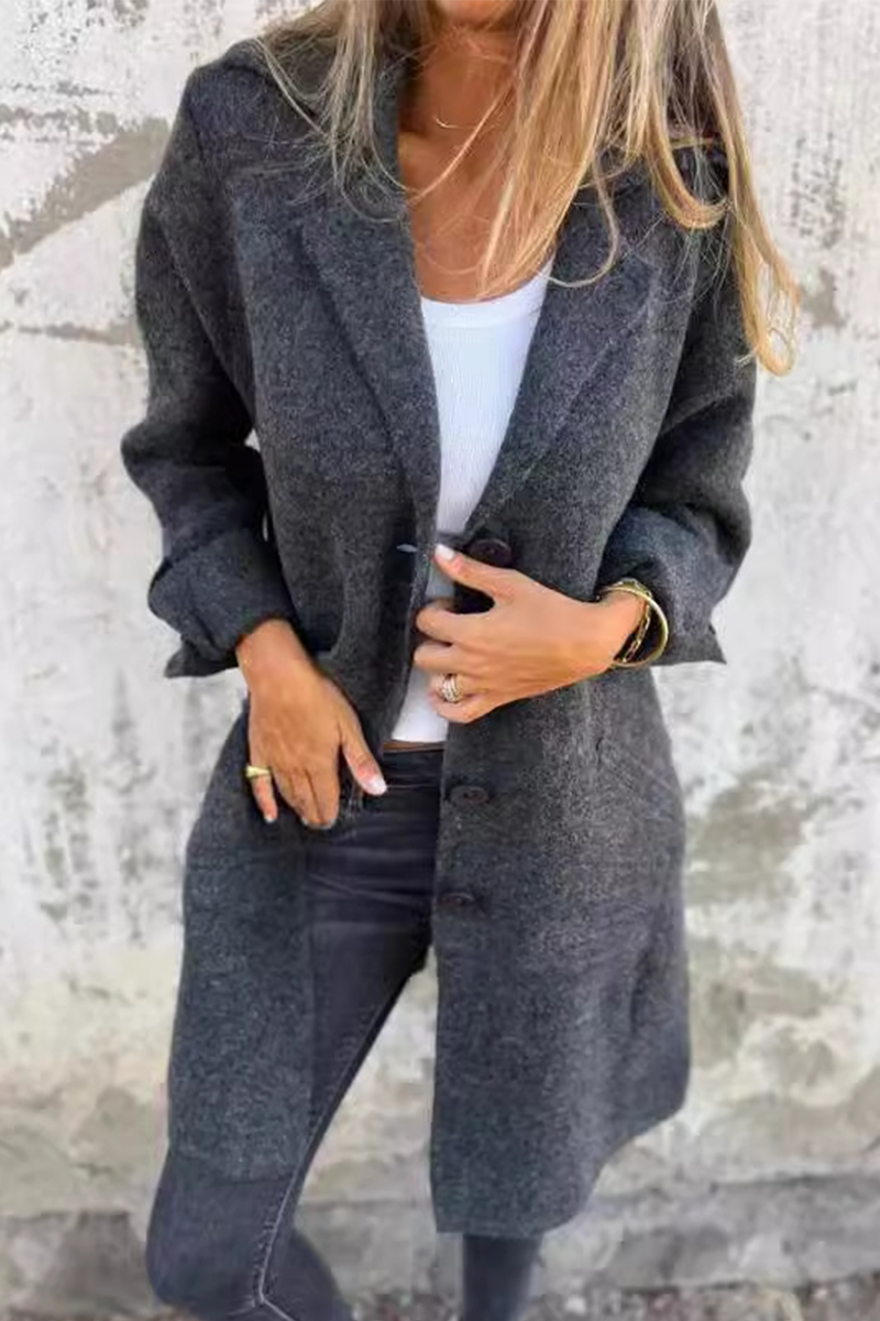 Damen Langer Mantel mit Reverskragen und Knopfleiste