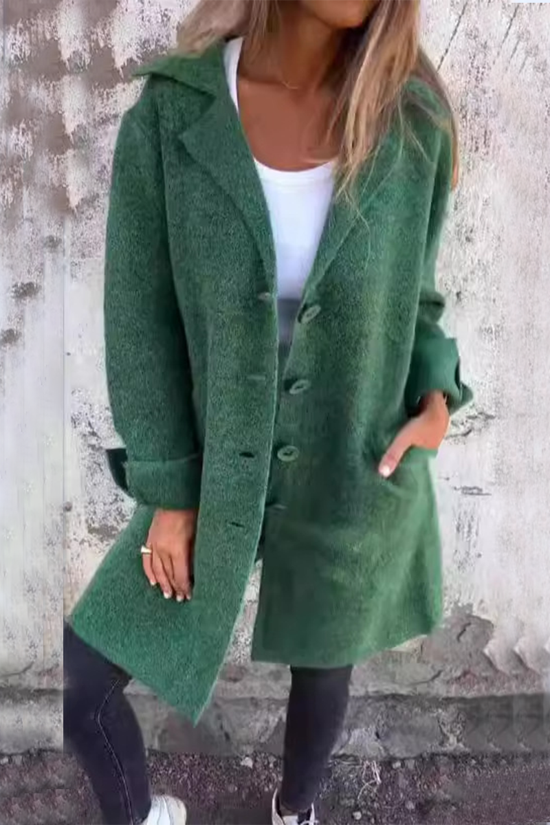 Damen Langer Mantel mit Reverskragen und Knopfleiste