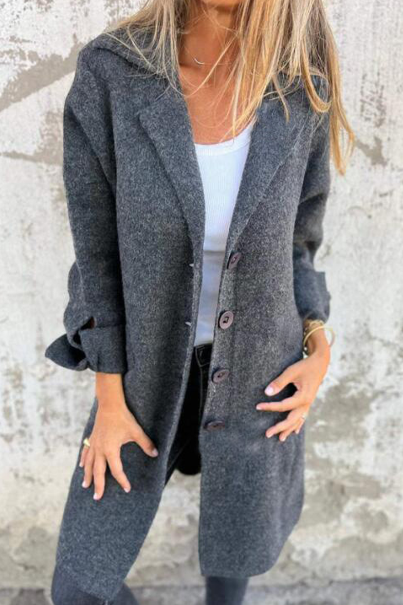 Bayer Modehaus - Damen Langer Mantel mit Reverskragen und Knopfleiste in Grau