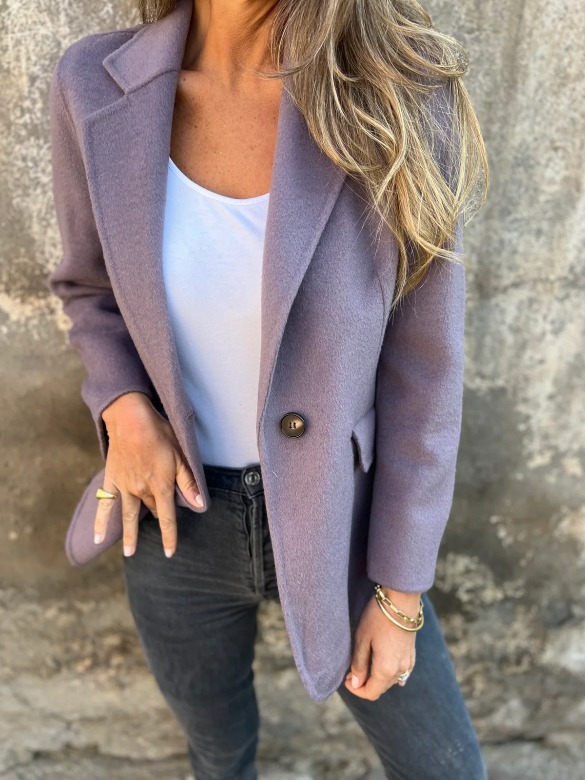 Bayer Modehaus - Damen Blazer mit Reverskragen, einreihig, hüftlang in Violett