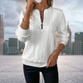 Damen Strickpullover mit Zopfmuster und Reißverschluss in Weiß
