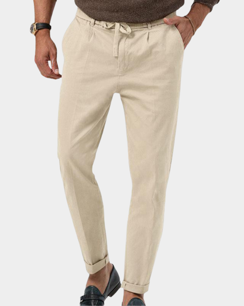 Herren Bundfaltenhose mit Elastikbund und Umschlag, Beige