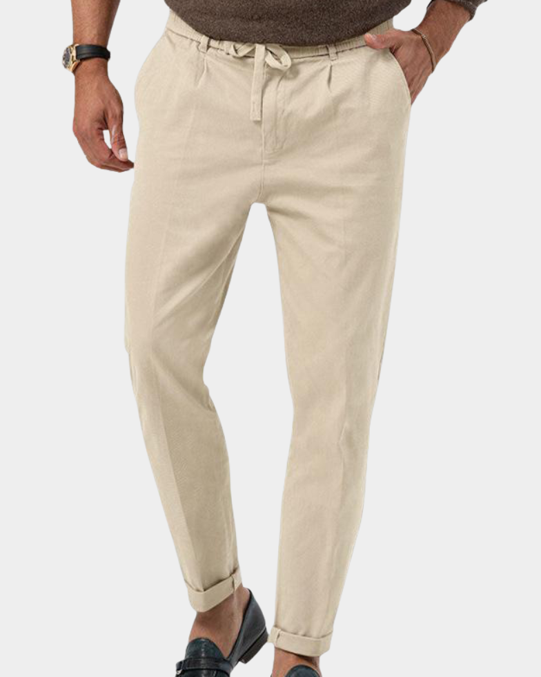 Bayer Modehaus - Herren Bundfaltenhose mit Elastikbund, schmal zulaufend in Beige