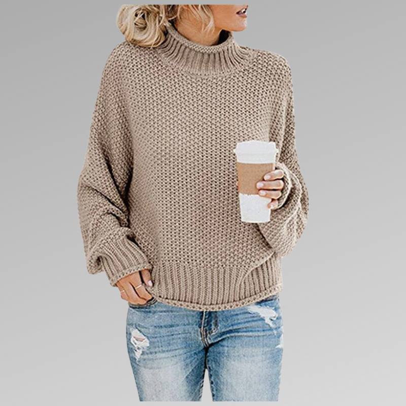 Damen Grobstrickpullover mit Rollkragen in Beige