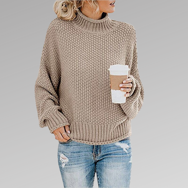 Bayer Modehaus - Damen Grobstrickpullover mit Rollkragen und weiten Ärmeln in Beige