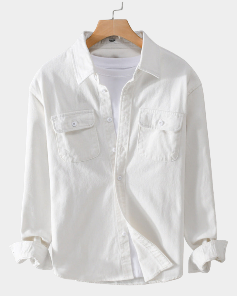 Herren Overshirt mit Pattentaschen und Kentkragen, Weiß