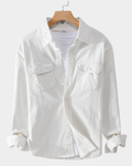 Herren Overshirt mit Pattentaschen und Kentkragen, Weiß