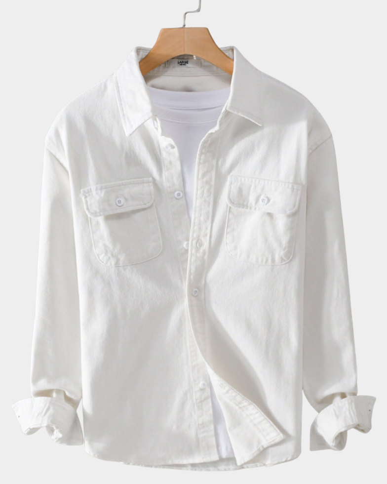 Bayer Modehaus - Herren Overshirt mit Pattentaschen und Knopfleiste, Langarm in Weiß