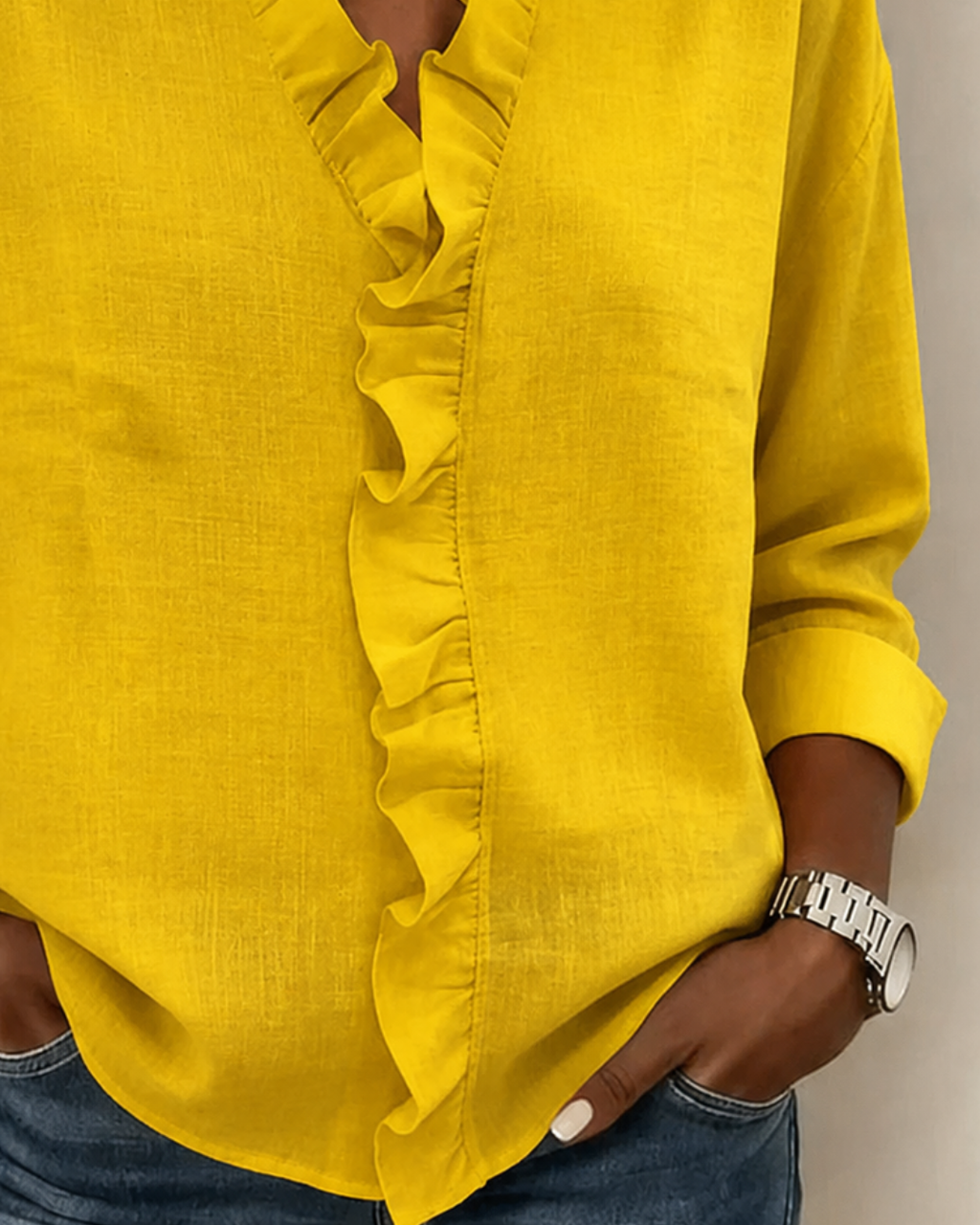 Damen Bluse mit Rüschen und V-Ausschnitt, langarm, Ansicht 9