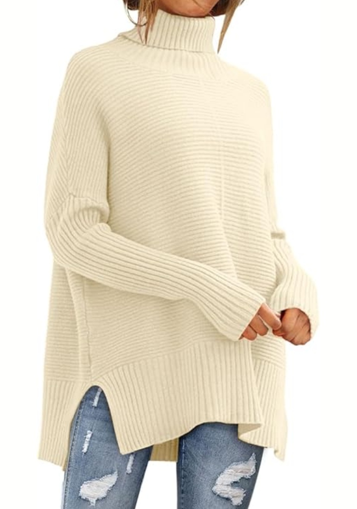 Bayer Modehaus - Damen Rollkragenpullover in Rippstrick mit Seitenschlitzen in Beige