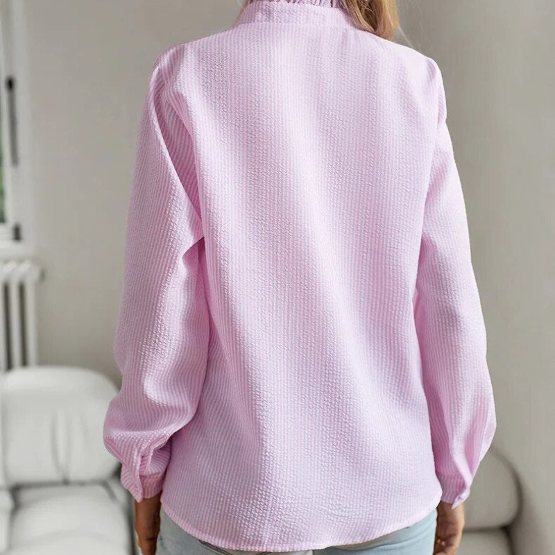 Damen Bluse mit Rüschenkragen und Knopfleiste, langarm, Ansicht 8
