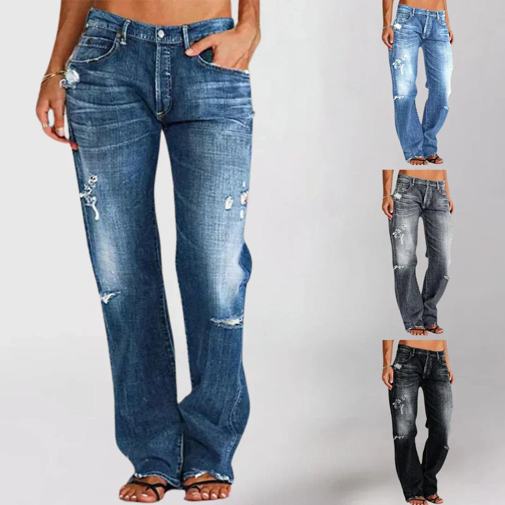 Damen Jeans im Used-Look mit weitem Bein - weitere Ansicht