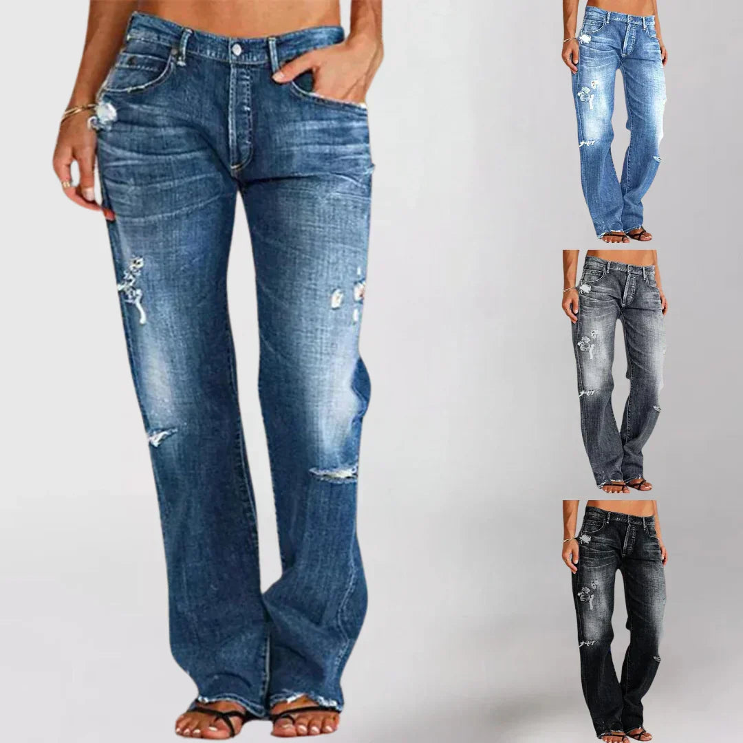 Damen Jeans im Used-Look mit weitem Bein - weitere Ansicht