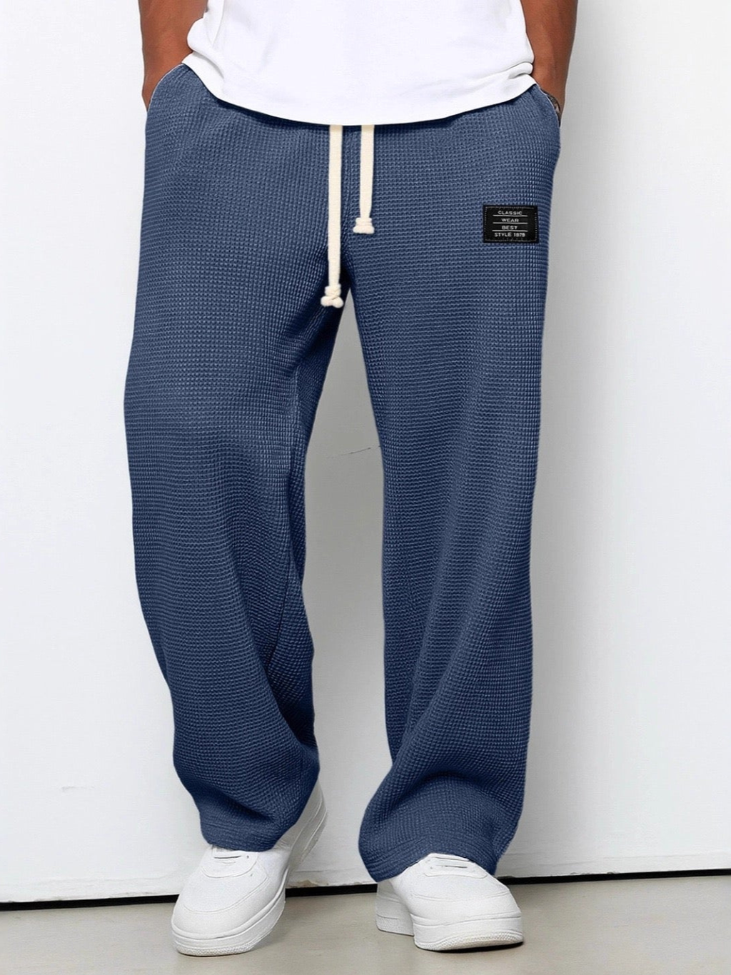 Herren Wide-Leg-Hose mit Kordelzug, Waffelstruktur