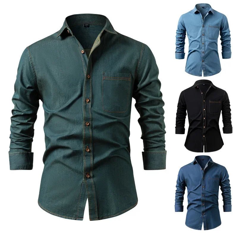Bayer Modehaus - Herren Langarmhemd mit Kentkragen und Brusttasche, Denim-Optik - Produktbild 9