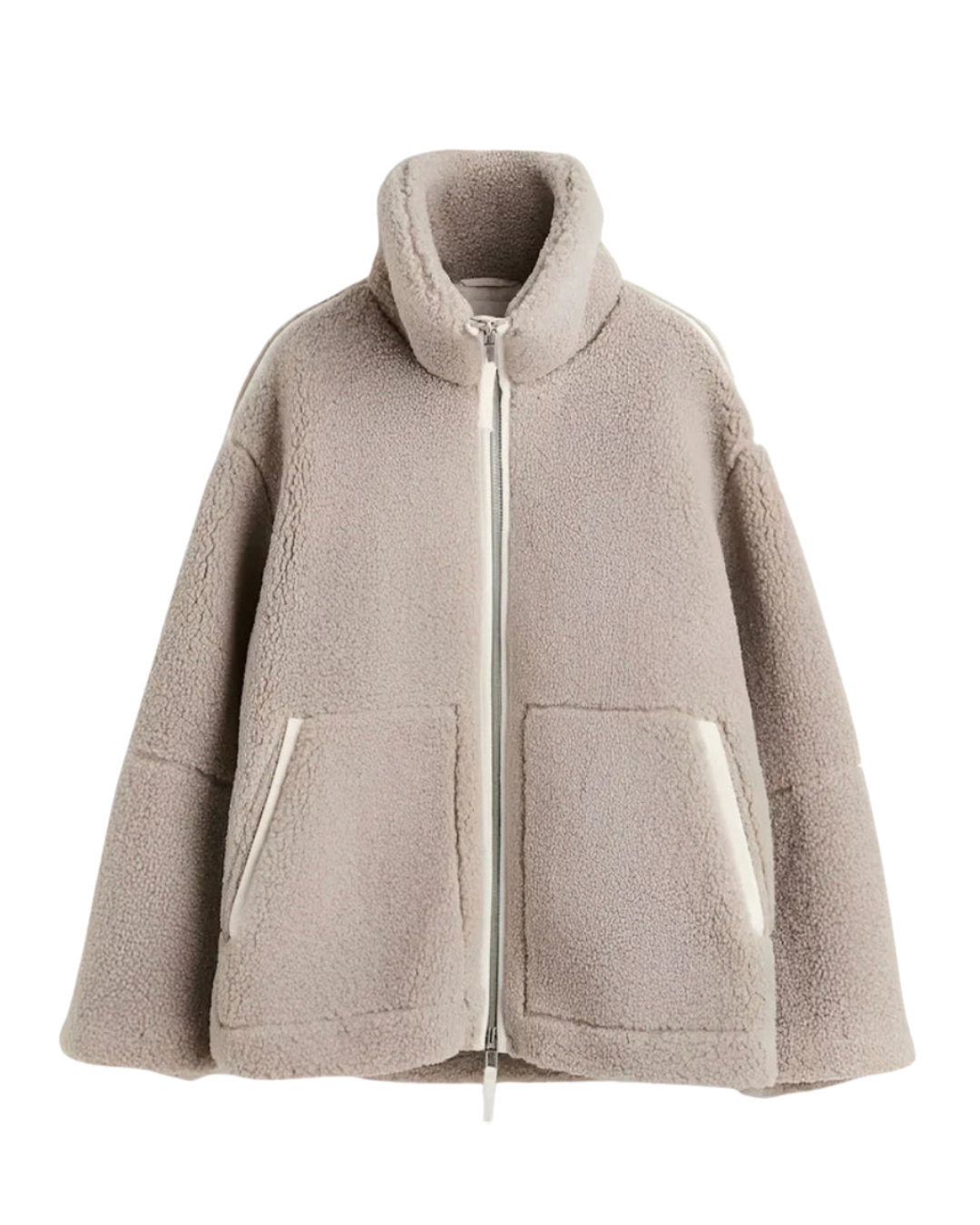 Teddyjacke mit hohem Stehkragen und aufgesetzten Taschen in Hellbraun