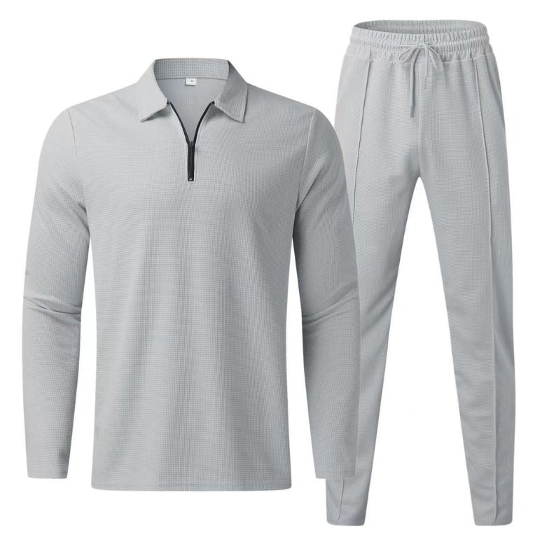 Strick Pullover Herren Polo Set 2-teilig Waffelstrick Jogger Hose