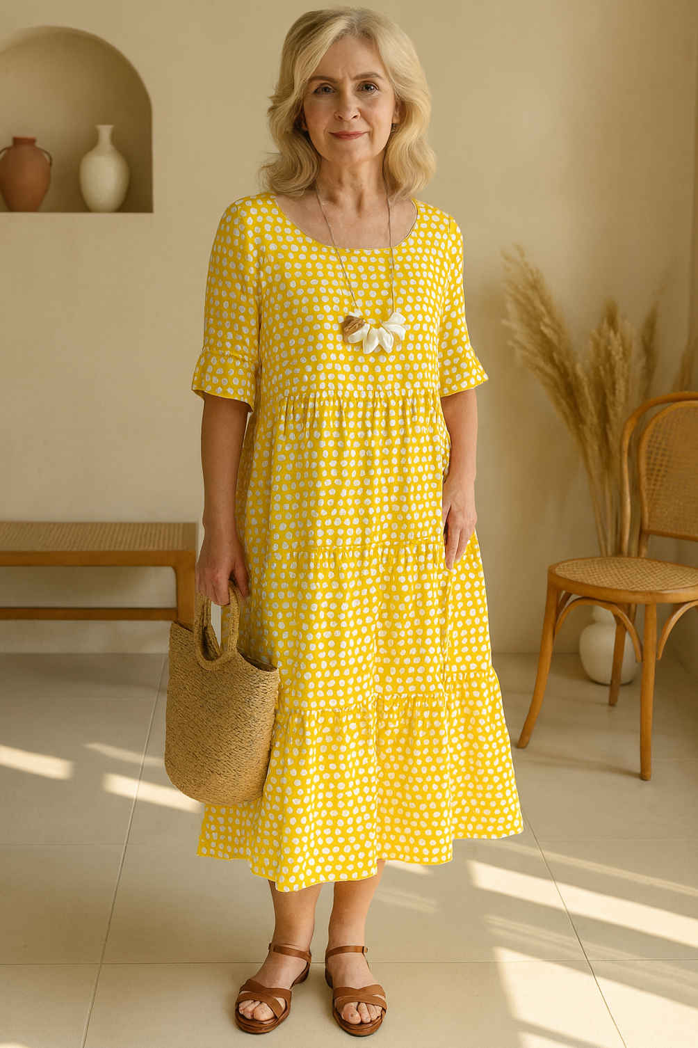 Bayer Modehaus - Damen Midikleid mit Punkte-Muster, Halbarm und Stufenrock - Produktbild 6