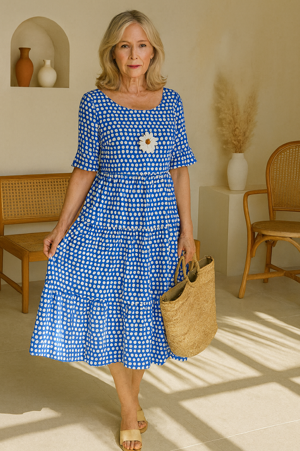 Bayer Modehaus - Damen Midikleid mit Punkte-Muster, Halbarm und Stufenrock - Produktbild 10