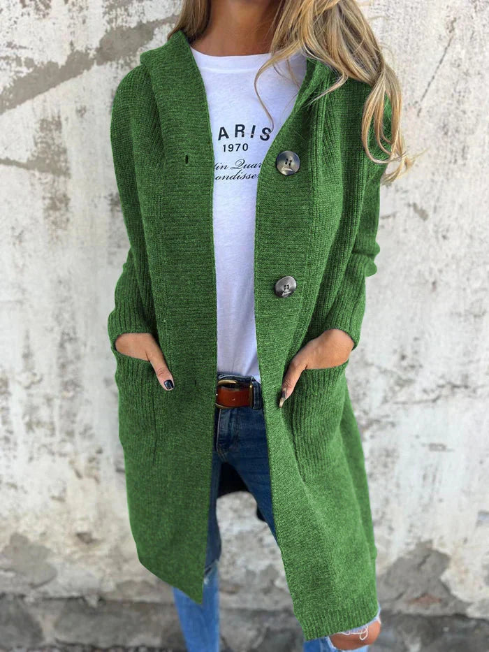 Damen Longcardigan in Rippstrick mit Kapuze in Grün